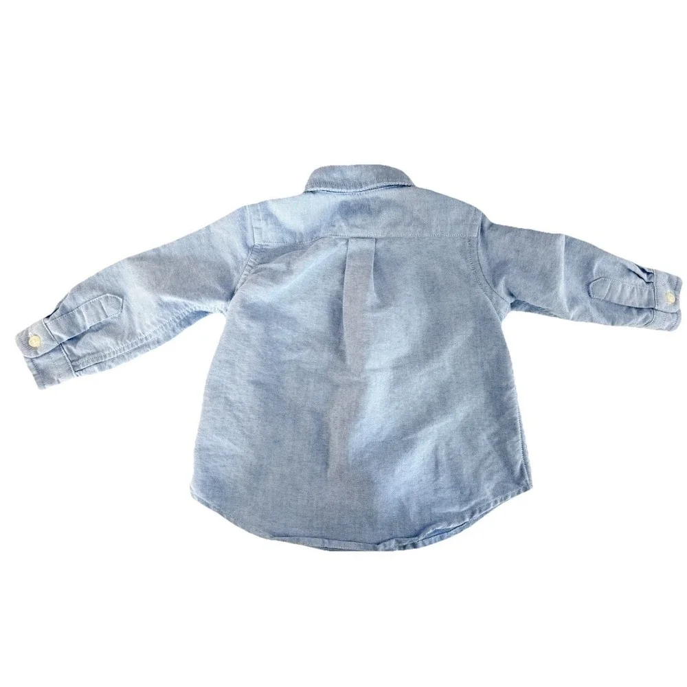 Ralph Lauren Button Down Shirt Kids 9M Blue Long Sleeve Oxford Cotton Pony Logo